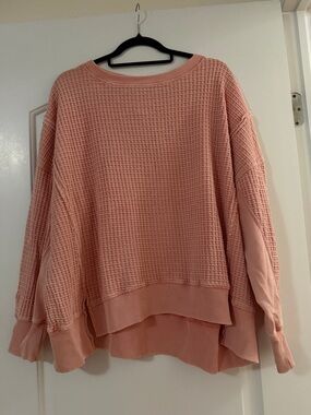 American Eagle Outfitters Waffle-Knit oversized Pullover Sweater - Blush